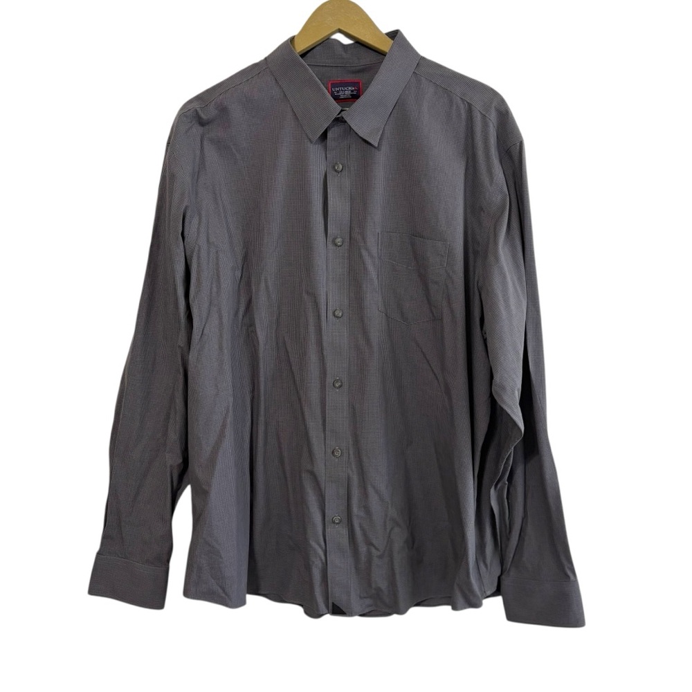 UNTUCKit Men’s XXL Gray Checkered Marcasin Long Sleeve Button Down Shirt Preppy